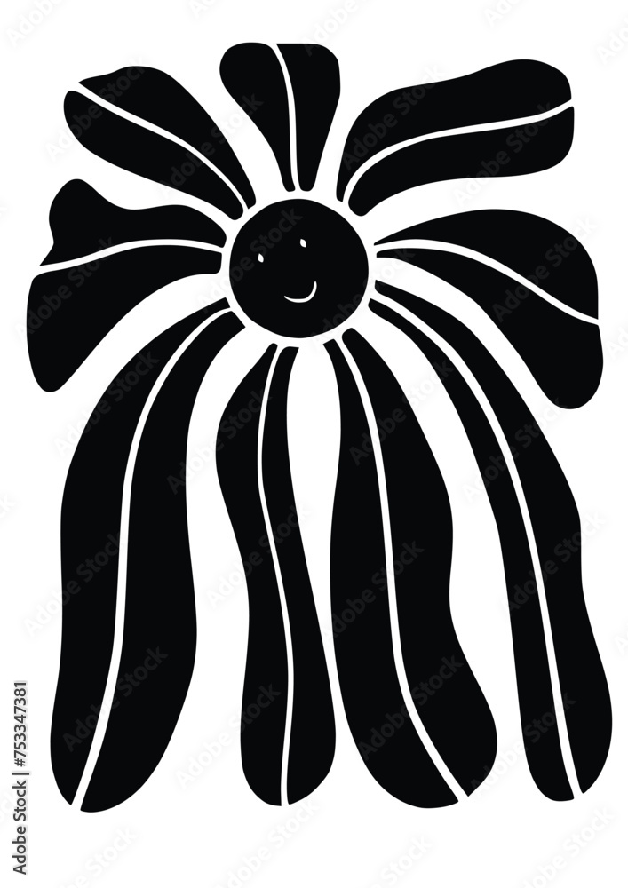 Smiling flower. Stylish abstract flower poster. Simple design, Matisse style, hand drawn. Smiling flower. Stylish abstract flower poster. Simple design, Matisse style, hand drawn.