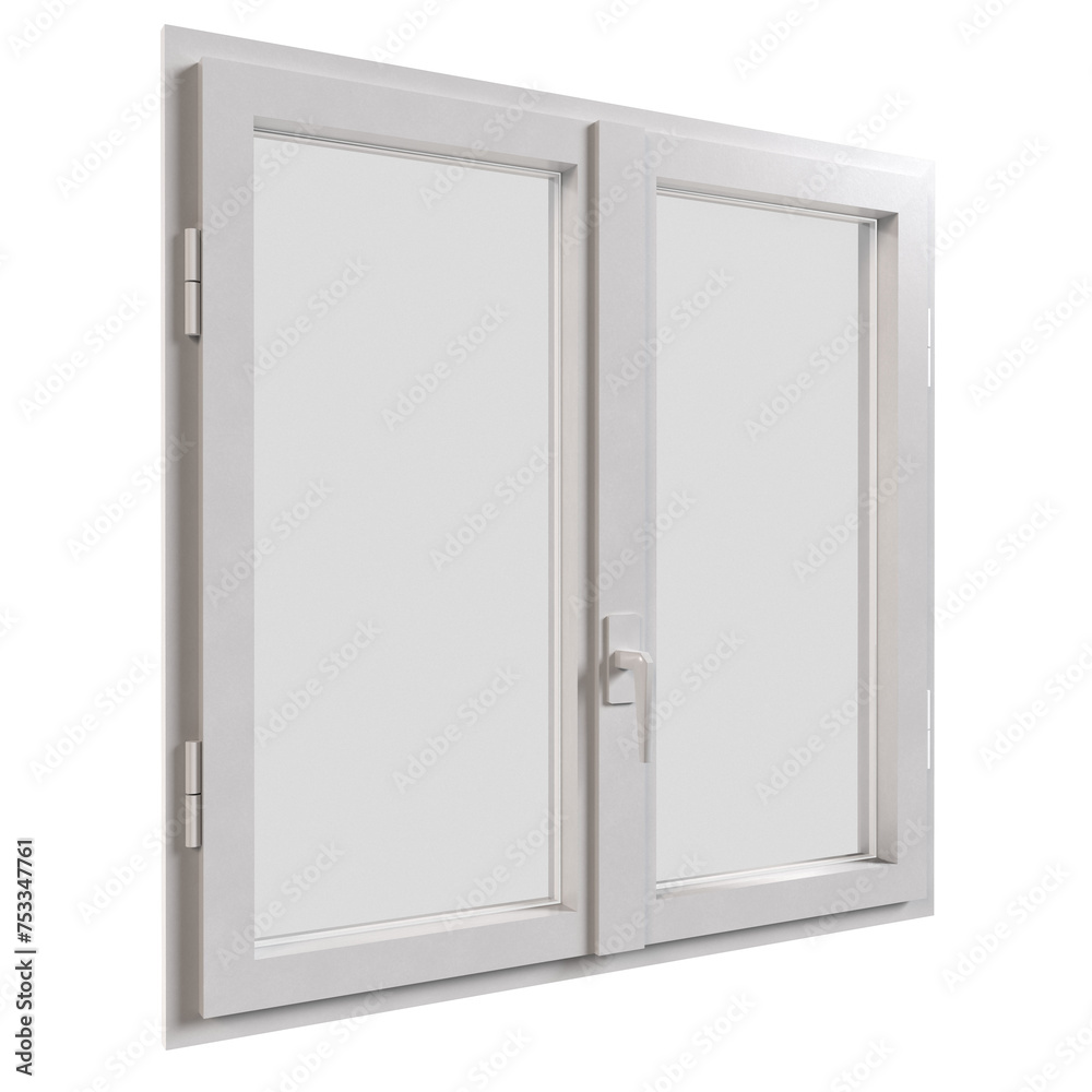 A white window with two panes of glass and a handle