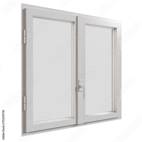 A white window with two panes of glass and a handle