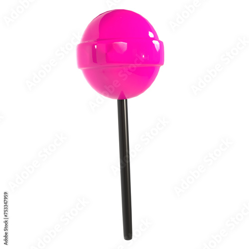 A pink lollipop with a black stick
