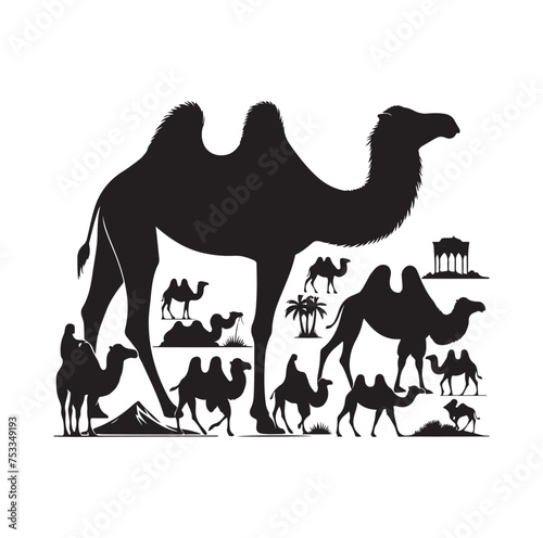 camel silhouettes vector on white background