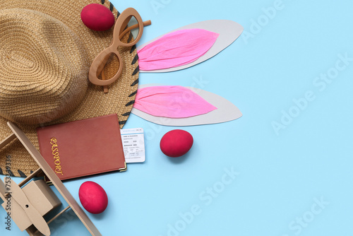 Hat with passport, toy plan...