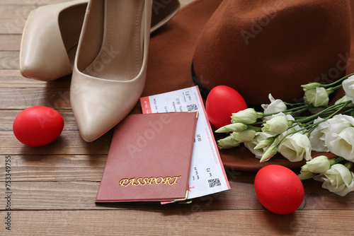 Hat with shoes, passport an...