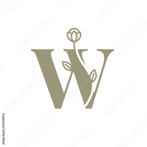 Botanical Alphabet, Floral Letter W Logo