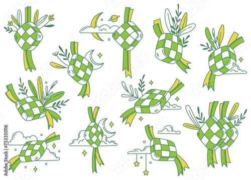 Set of Ketupat Decoration Design Element