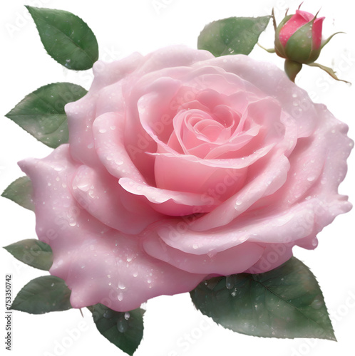 Colorful rose with leaves clipart.