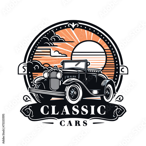 Classic vintage car vector design inspiration. Auto car logo design template. Classic vehicle symbol logotype. A classic car symbol silhouette. 