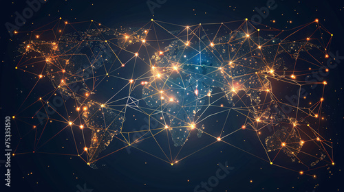 Abstract world map, concept of global network and connectivity, international data transfer and cyber technology, worldwide business