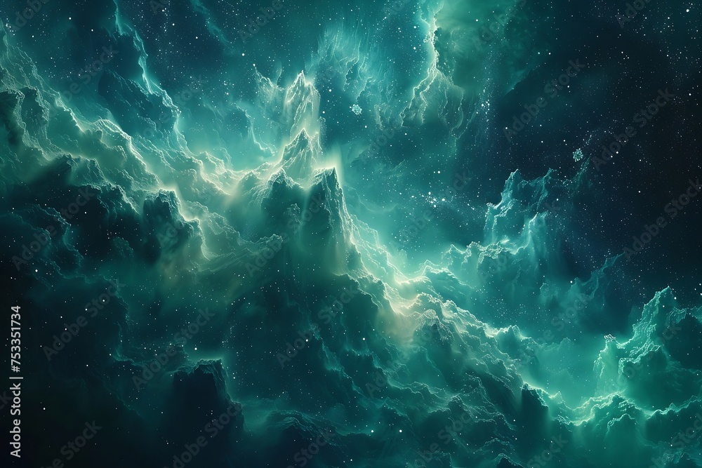 Fototapeta premium Generative AI : deep dive cosmos, deep blues and greens starry night