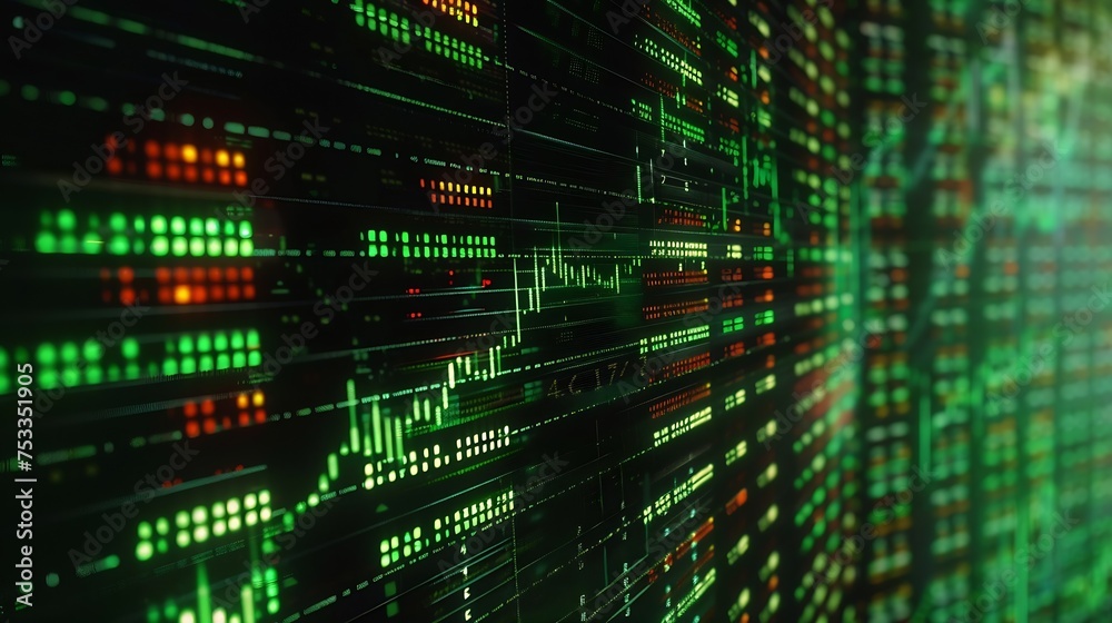 Generative AI : Stock market chart,Stock market data on LED display concept.