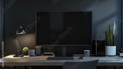 Generative AI : Blank space on moniter in the room photo