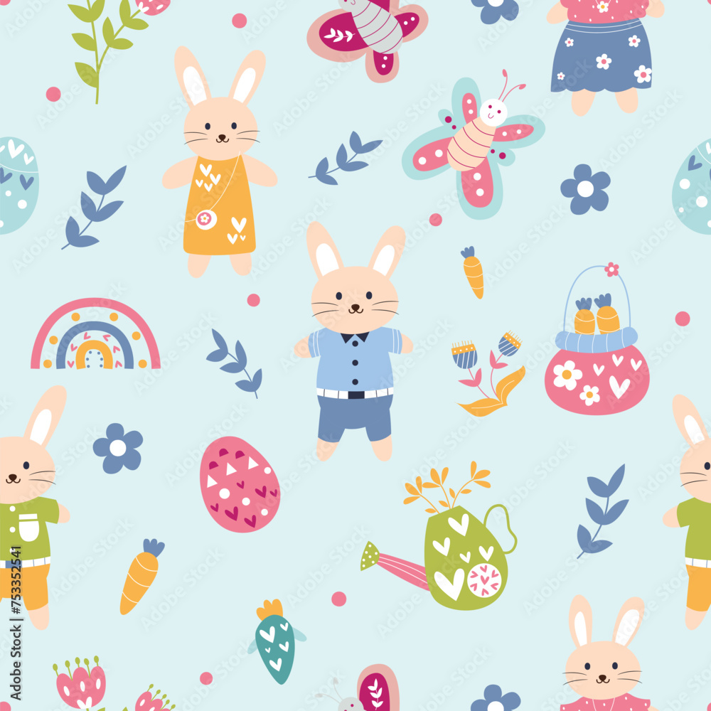 Fototapeta premium Seamless pattern of cute cartoon rabbit illustration