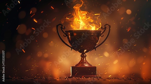 A golden trophy cup with flames and sparks, showing the shear determination and dominance