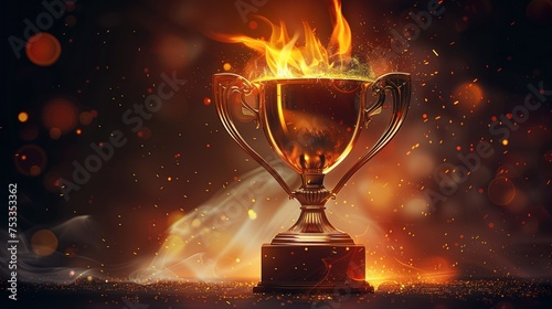 A golden trophy cup with flames and sparks, showing the shear determination and dominance