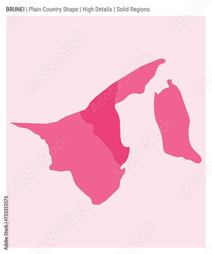 Brunei plain country map. High Details. Solid Regions style. Shape of Brunei. Vector illustration.