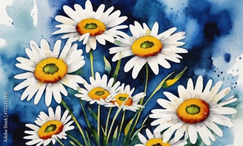 artistic watercolor representation of a bouquet of daisies.