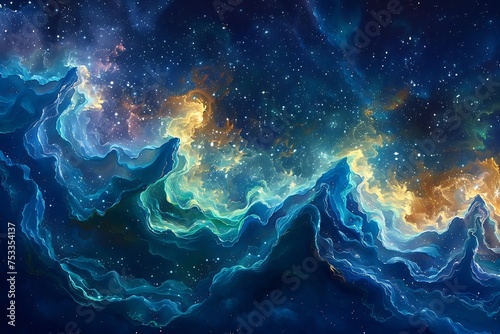 Generative AI : deep dive cosmos, deep blues and greens starry night © The Little Hut