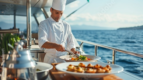 Chef on a yacht. Generative AI
