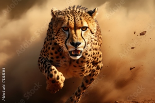 Cheetah running in the desert.