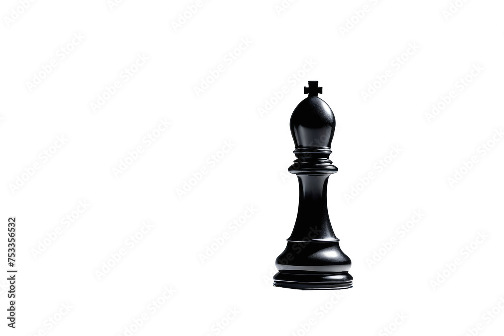 Black bishop chess piece centered on a pristine white backdrop, full frame, high contrast between the ebony figure and the stark background, shadow detail emphasizing shape, stock photo Black bishop chess piece centered on a pristine white backdrop, full frame, high contrast between the ebony figure and the stark background, shadow detail emphasizing shape, stock photo