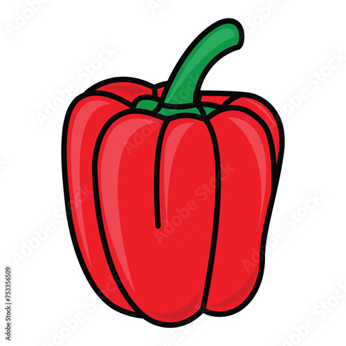 Vector Red Sweet Bulgarian Bell Peppers, Paprika Isolated on White Background