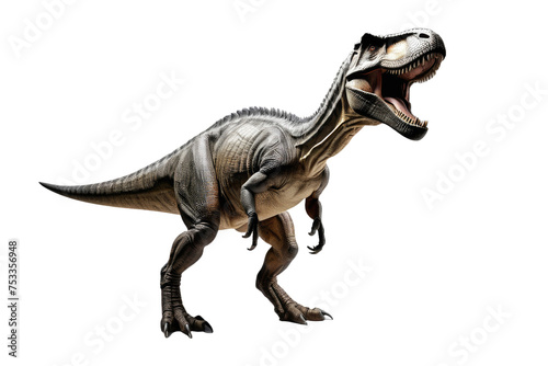 Dinosaur, full body shot, Tyrannosaurus Rex, studio lighting, shadow cast on a pure white background, sharp focus on textured scales, contrasting with the minimalist backdrop, high-resolution © ramses