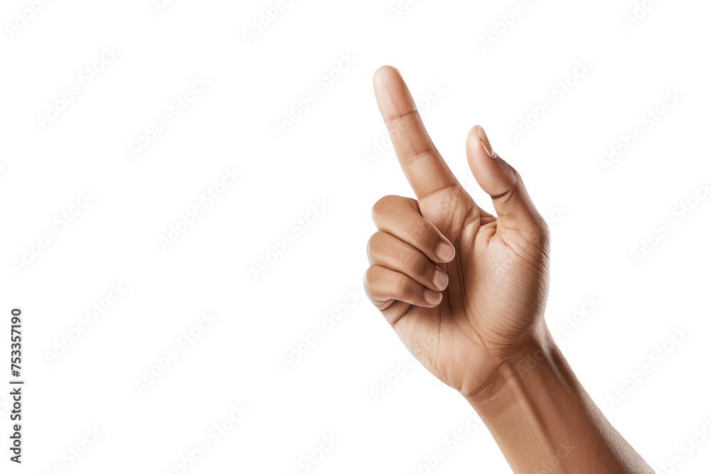 Hand displaying and pointing with the forefinger hand sign in American Sign Language, isolated, against a pure white background, high-key lighting, sharp focus on the hand Hand displaying and pointing with the forefinger hand sign in American Sign Language, isolated, against a pure white background, high-key lighting, sharp focus on the hand
