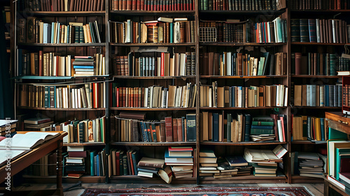 Book shelve on home interior furniture background AI Image Generative © Anditya