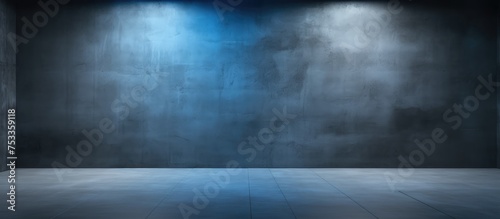 Empty dark concrete room studio background with blue soft lighting showcasing products and text on the free space cement wall
