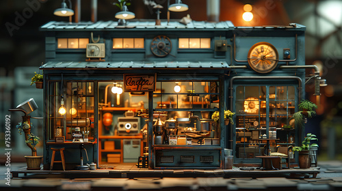 Miniatur cafe industrial concept AI Image Generative