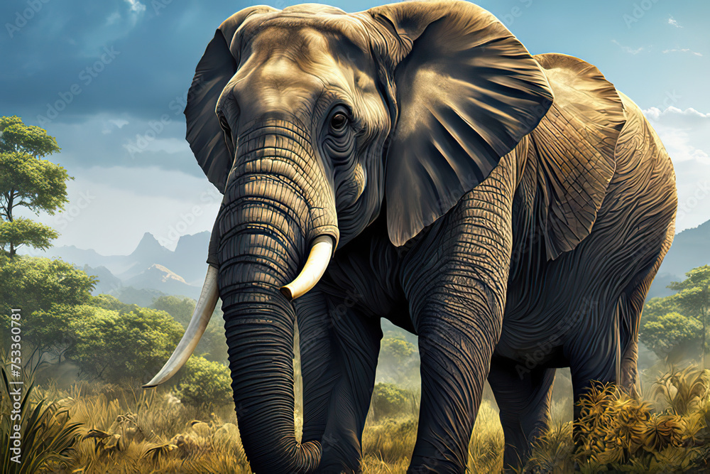Fototapeta premium herd of elephants in their natural habitat