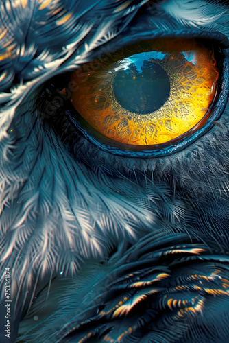 Intense Stare, Nocturnal Owl - Closeup of Yellow Eyes in Dark Feathers, Predatory Raptor Wildlife with Piercing Vision