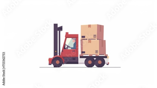 Warehouse workers and forklift drivers Forklift carrying pallets with goods in boxes, transportation, moving © Wayu