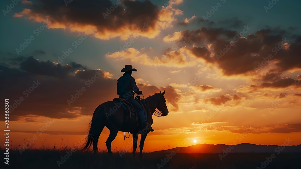 silhouette of horse on sunset background 