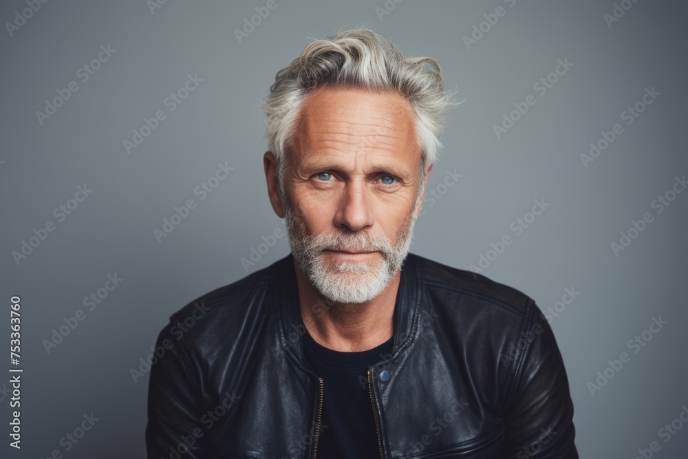 Portrait of a handsome mature man in a leather jacket. Men's beauty, fashion. Portrait of a handsome mature man in a leather jacket. Men's beauty, fashion.