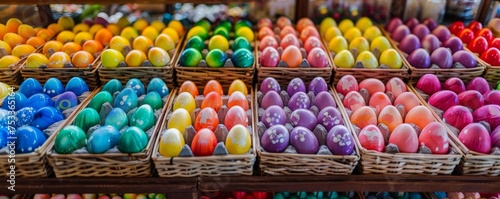 Easter Eggstravaganza: Shelves Laden with Hand-Painted and Chocolate Eggs Ready for the Spring Celebration