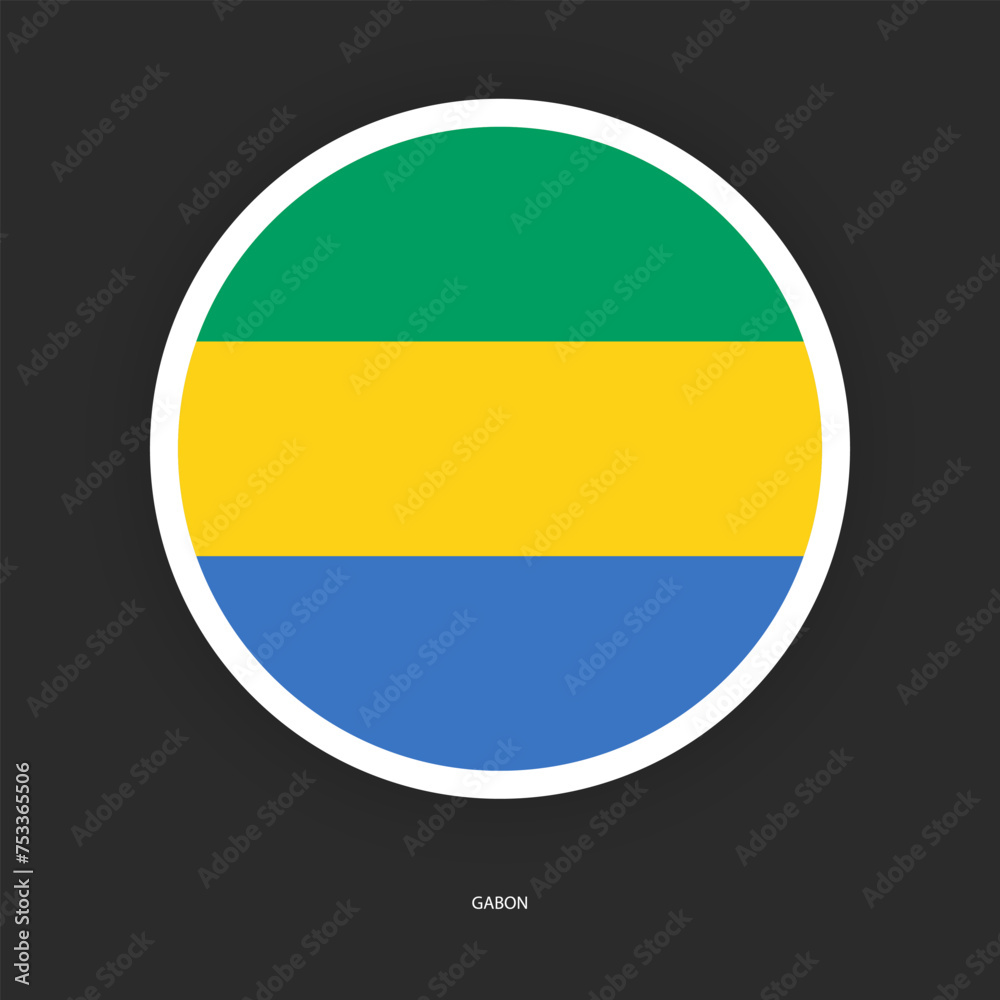 Gabon circle flag icon isolated on dark grey background. Gabon circular flag icon on barely dark background. Gabon circle flag icon isolated on dark grey background. Gabon circular flag icon on barely dark background.
