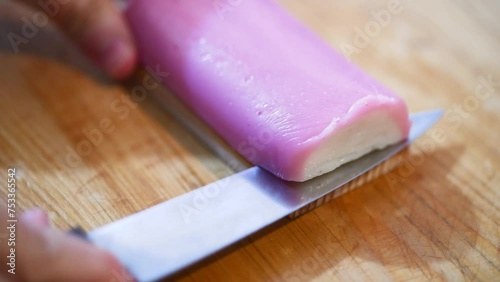 slicing kamaboko