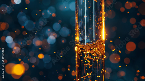 An image of a small vial containing a clear liquid with tiny shimmering particles swirling lazily within. substance is capable of shifting its molecular structure allowing