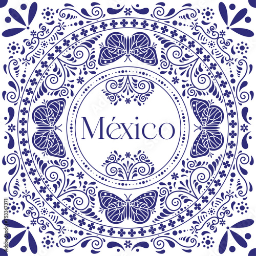 Mexican Puebla Talavera. Traditional Talavera ceramic ornament pattern. Decoration to celebrate Mexican Independence Day, September 16, vector illustration. Invitation design for Mexican parties.