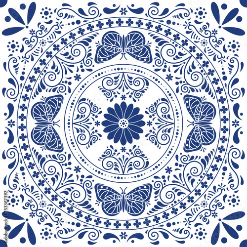 Discover the beauty of Talavera de Puebla: Vector illustration of the iconic traditional Mexican Talavera de Puebla tile. This traditional craft will add a touch of charm to your design projects.
