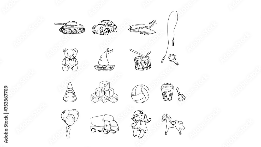 hand drawn illustration of a set of food