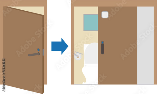 トイレの扉を引き戸に交換するイメージ素材