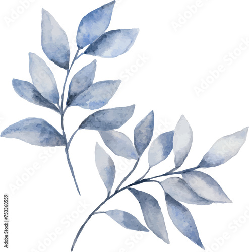 Watercolor blue leaves