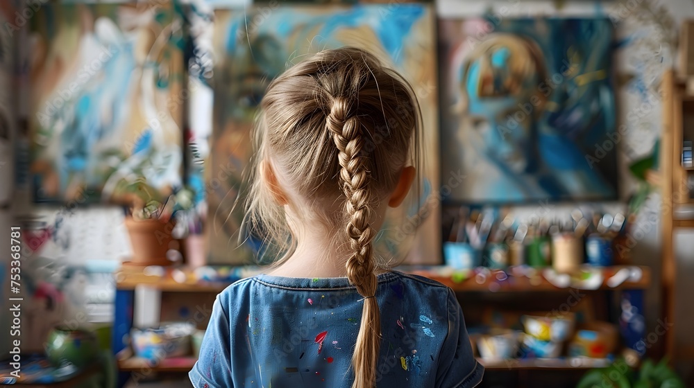 Girl Observing Art in a Painting Studio