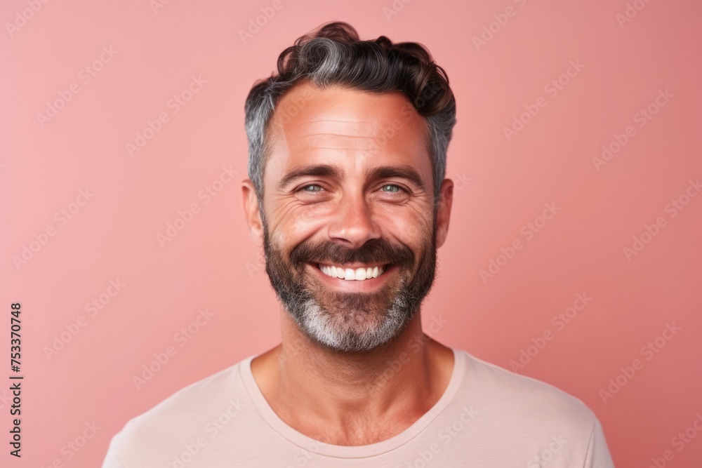Portrait of a handsome mature man smiling and looking at camera against pink background Portrait of a handsome mature man smiling and looking at camera against pink background