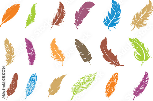 Colorful Feather icons set. Feather icons isolated on white background. Editable vector Easy to reuse in designing. eps 10