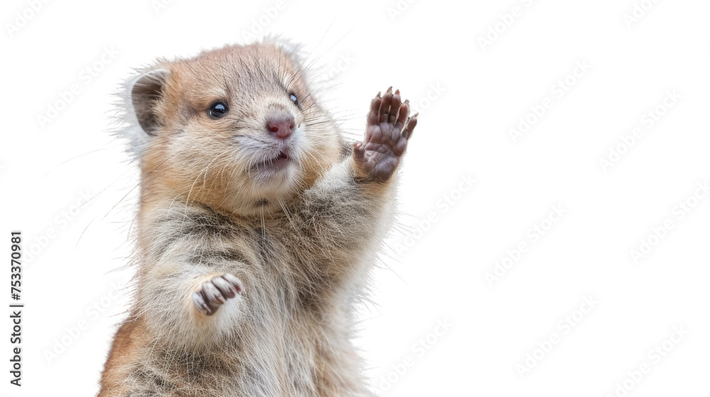 This cute weasel stands up, showing its belly, paws, and a curious look on its face isolated on a white background, ideal for captivating wildlife images This cute weasel stands up, showing its belly, paws, and a curious look on its face isolated on a white background, ideal for captivating wildlife images