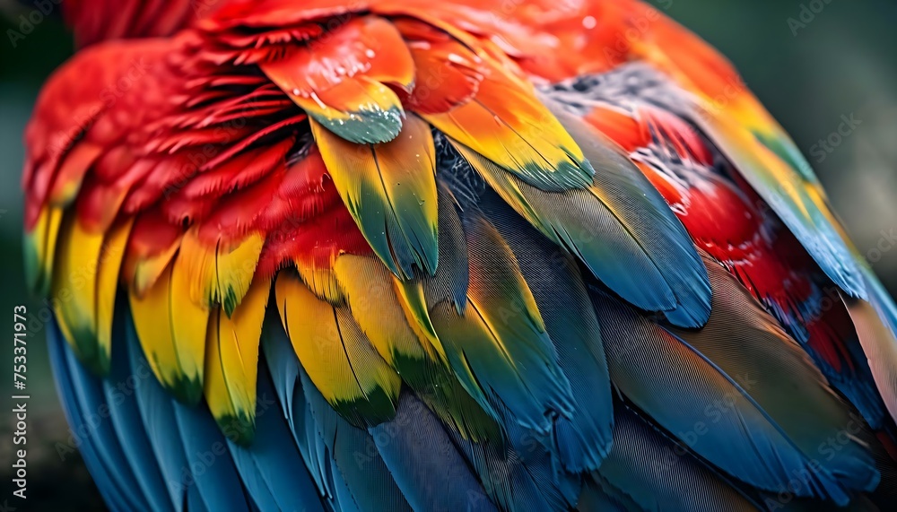 Fototapeta premium a close up of a multicolored bird's feathers