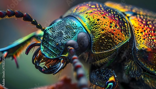 a close up of a colorful insect on a plant © KWY
